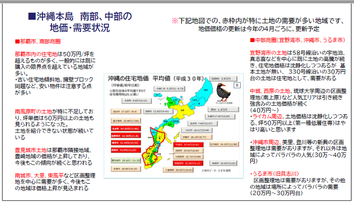 沖縄本島南部、中部の地価・需要状況